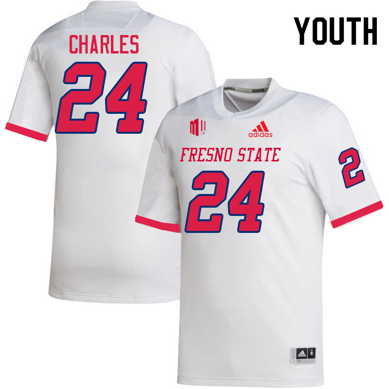 Youth #24 Charlotin Charles Fresno State Bulldogs College Football Jerseys Stitched-White